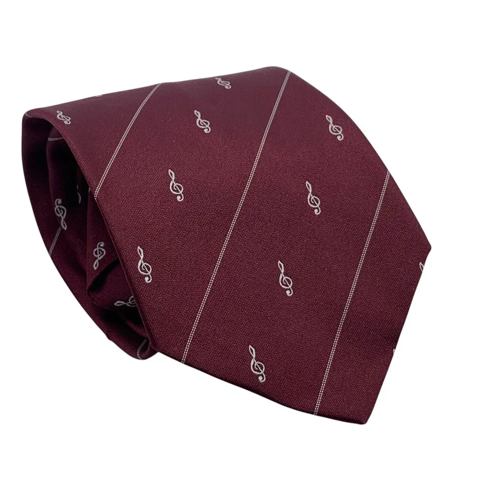 Weissenburger Men's Necktie Burgundy/White Music Notes Diagonal Stripe Germany